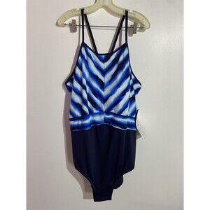 Avenue One Piece Swimsuit 28 Blue Striped Beach Resort Cruise Slimming Tanning
